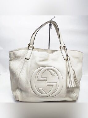 Gucci Cream Leather Tote with Signature Double G and Tassel